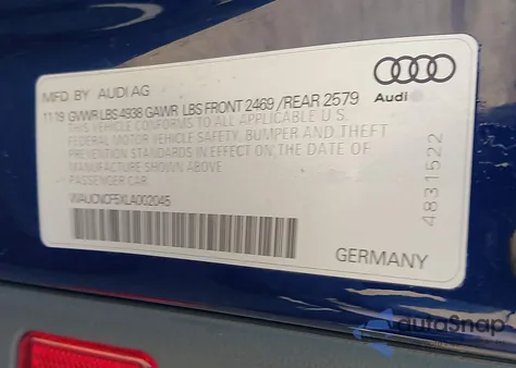 2020 Audi A5 Sportback Premium Plus 45 Tfsi Quattro S Tronic z USA, uszkodzony, nr VIN WAUCNCF5XLA002045